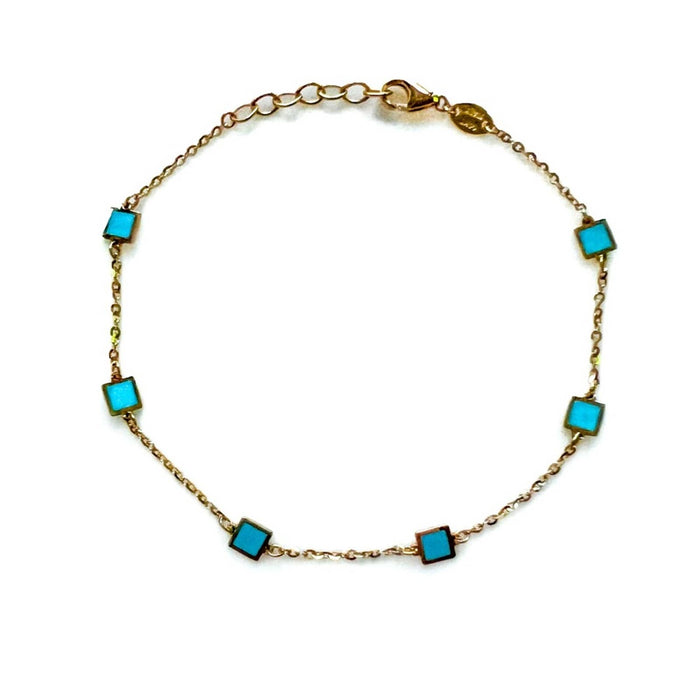 14K Yellow Gold Turquoise Station Bracelet