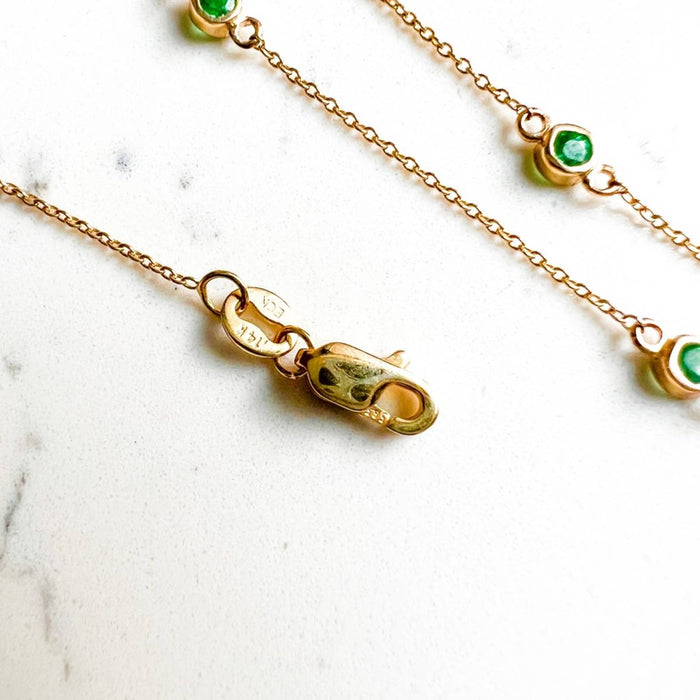 14K Yellow Gold Emerald Station Necklace