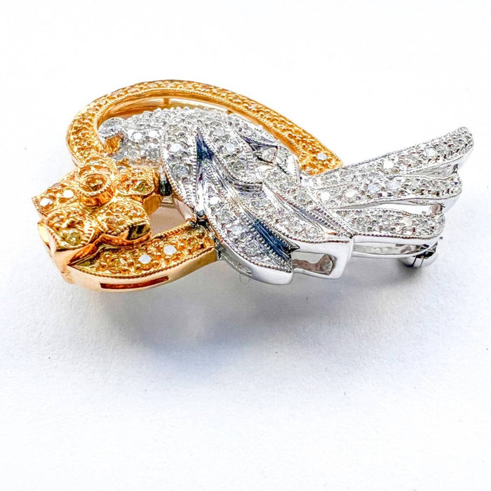 Vintage Diamond 18k Two Tone Gold Bird Brooch Pin