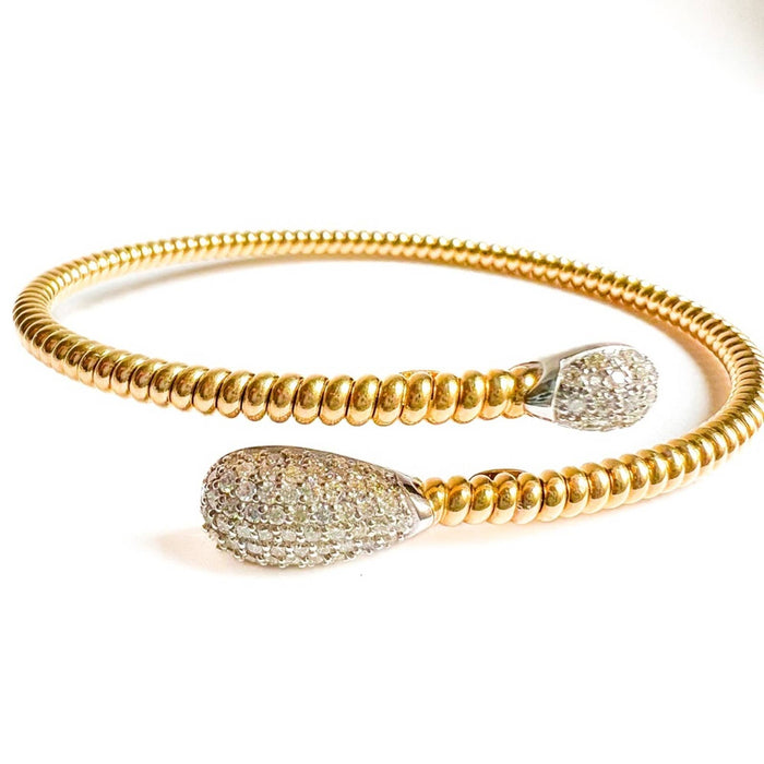 14K Yellow Gold Bypass Diamond Cuff Flexible Bangle