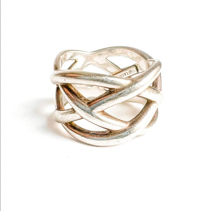 TIFFANY & CO. Braided Crisscross Ring 925 Sterling Silver