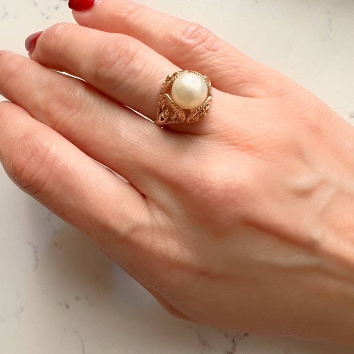 Antique Art Deco 14K Yellow Gold Pearl Ring