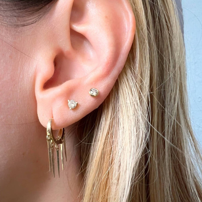 14K Yellow Gold Dangle Spikes Hoops