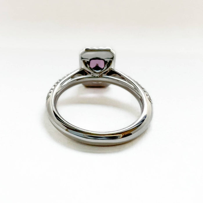 Classic Halo Emerald Cut Pink Sapphire and Diamond Ring 14K White Gold