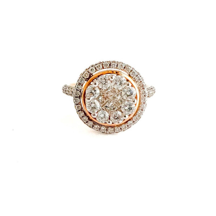 Round Cluster Diamond Mirage Halo Engagement Ring 14K Gold