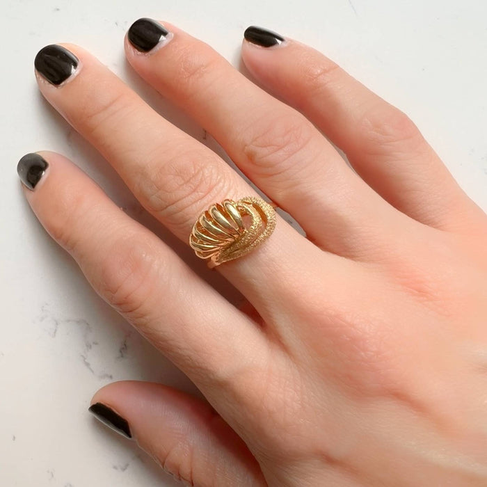 Crossover Swirl Textured Ring 14K Yellow Gold