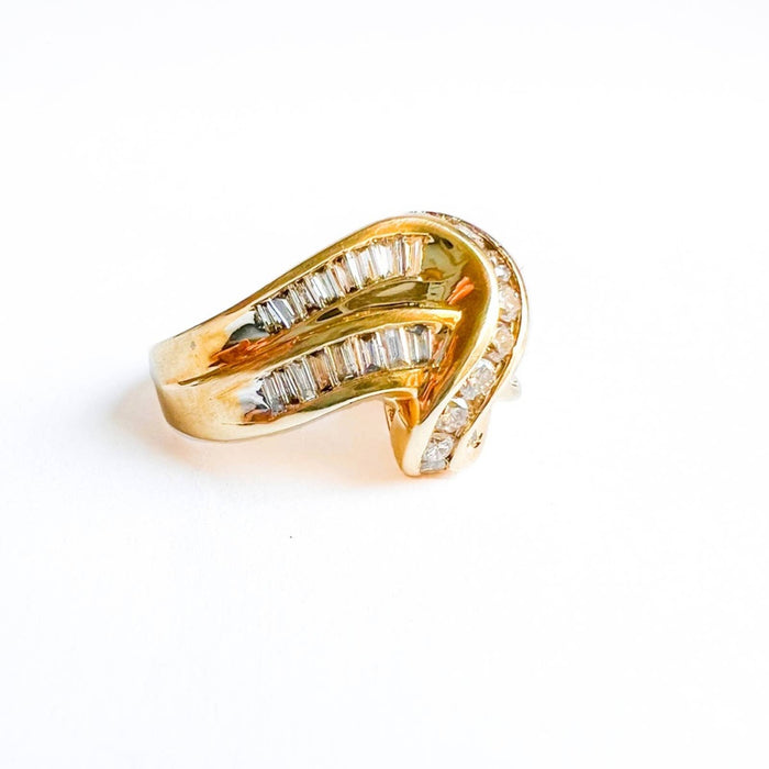 14K Yellow Gold Diamond Crossover Vintage Ring