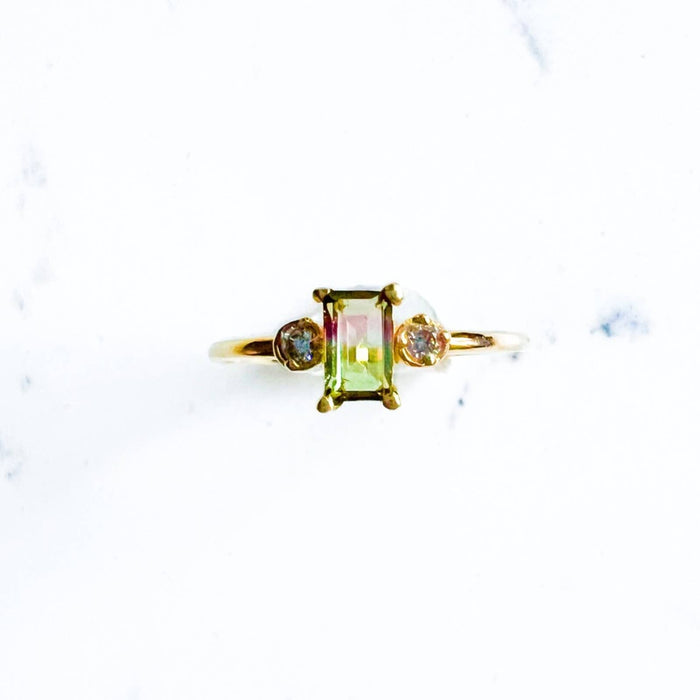 Watermelon Tourmaline and White Topaz Ring 14K Gold