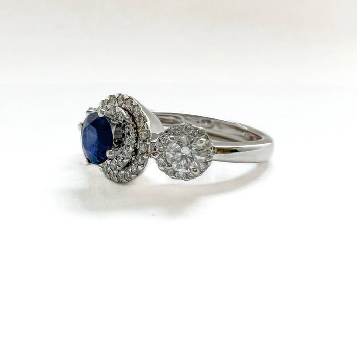 Sapphire and Diamond Engagement Ring 14K White Gold