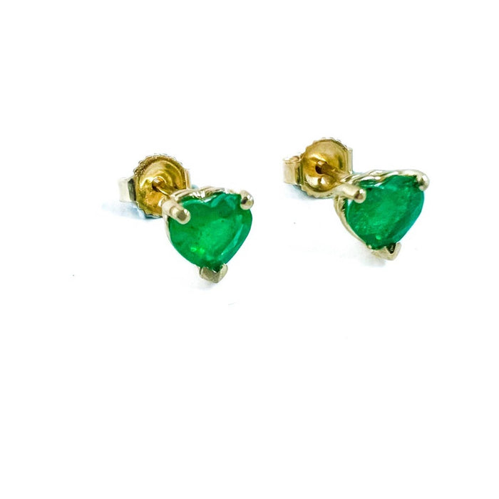 Heart-Shaped Emerald Stud Earrings 14K Yellow Gold