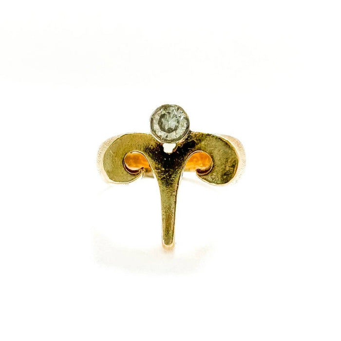 14K Yellow Gold Diamond Aries Symbol Vintage Ring