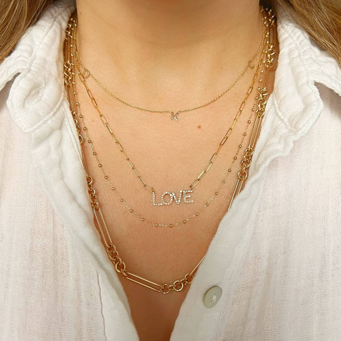 LOVE Diamond Paperclip Necklace 14K Yellow Gold