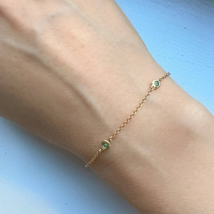 14K Yellow Gold Emerald Station Bracelet