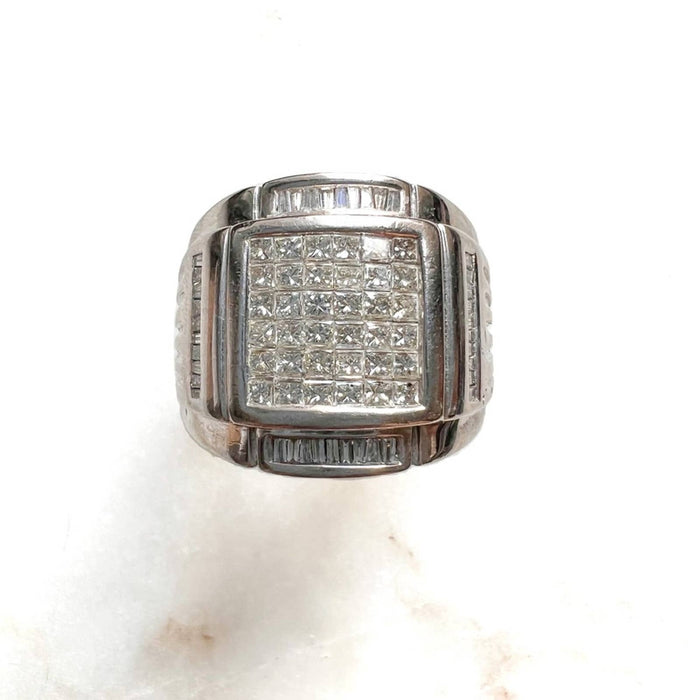 14k White Gold Baguette Diamond Men's Ring 2.50ctw