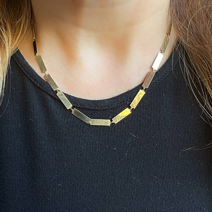 Solid Italian 14K Yellow Gold Bar Link Necklace