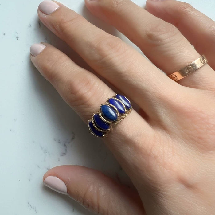 Vintage Lapis Lazuli Marquise Ring 14k Yellow Gold