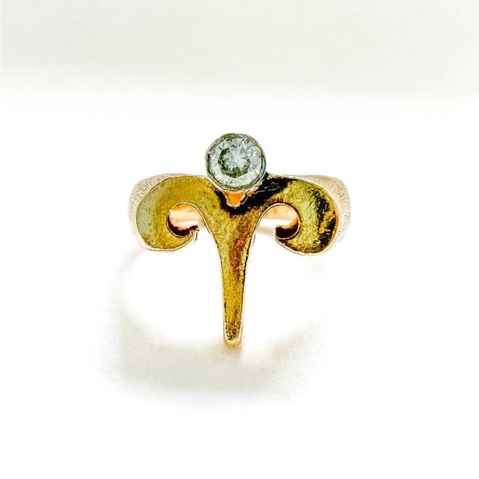 14K Yellow Gold Diamond Aries Symbol Vintage Ring