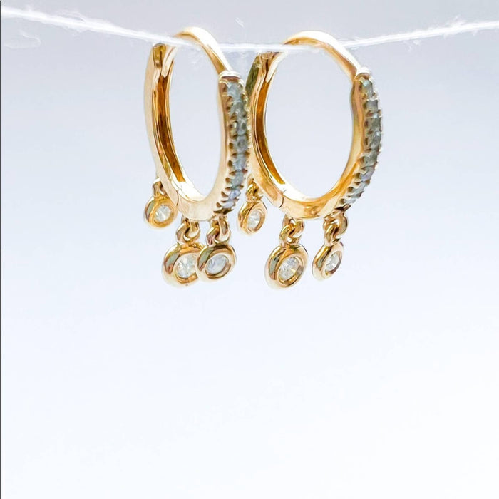 14K Yellow Gold Diamond Bezel Hoop Earrings