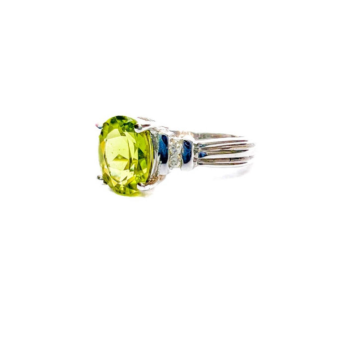 Peridot & Diamond Vintage Ring In 14k White Gold