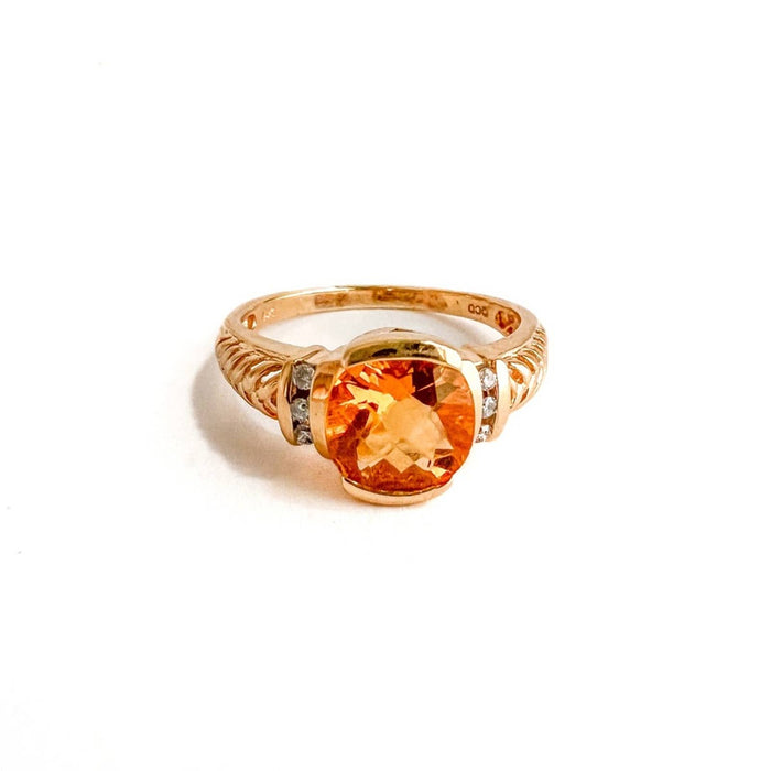 Vintage Estate 14k Yellow Gold Citrine and Diamond Ring