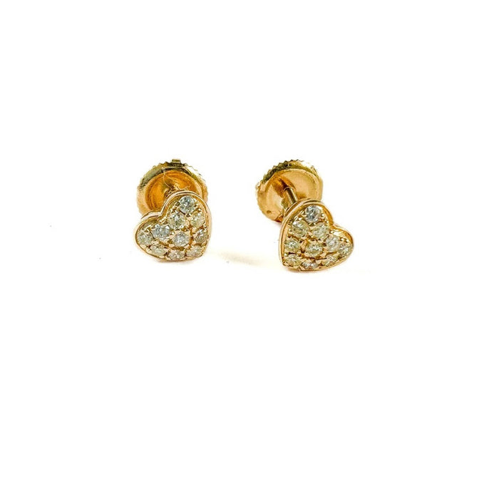 14K Yellow Gold Heart Shape Diamond Stud Earrings Screw back