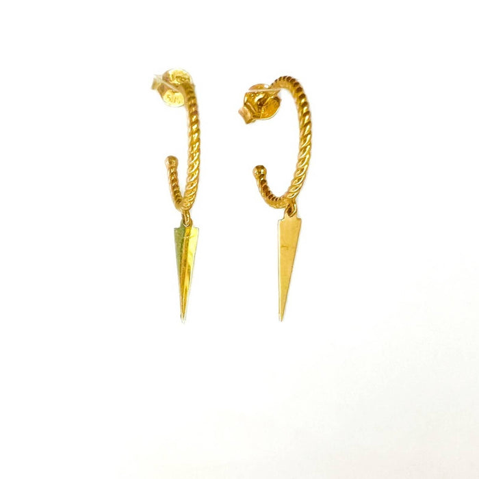 14k Yellow Gold Spike Hoop Earrings