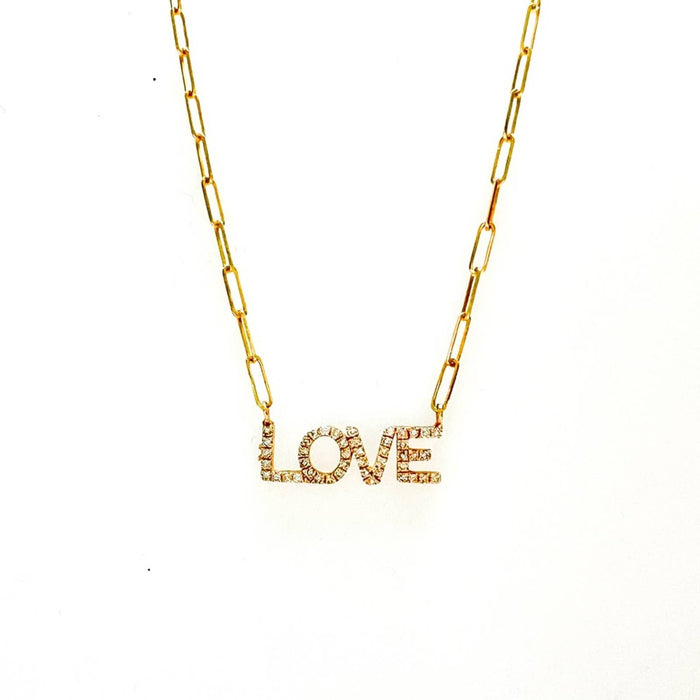 LOVE Diamond Paperclip Necklace 14K Yellow Gold