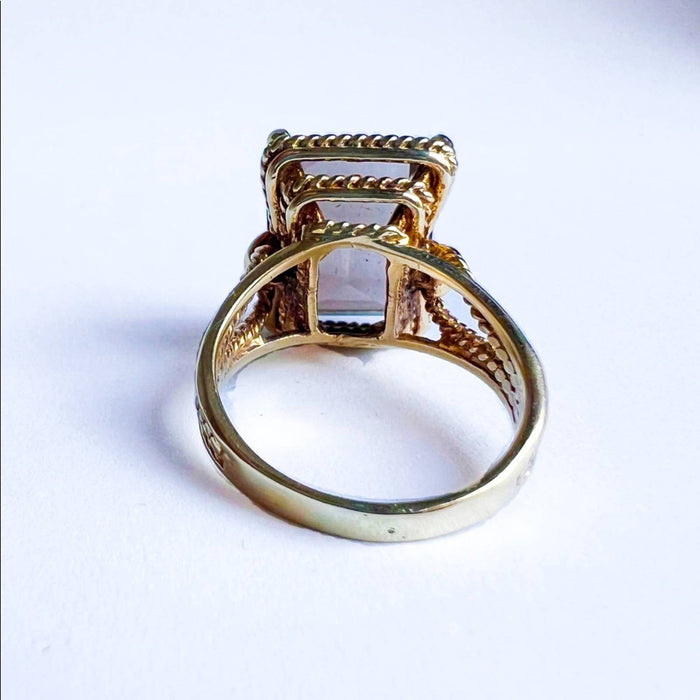 14K Yellow Gold Smoky Quartz Cocktail Ring 1940s