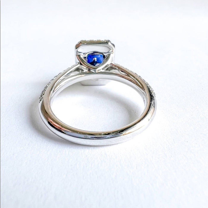 Vera Wang Emerald-Cut Blue Sapphire Halo Ring 18K White Gold