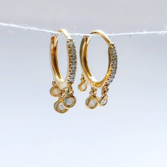 14K Yellow Gold Diamond Bezel Hoop Earrings