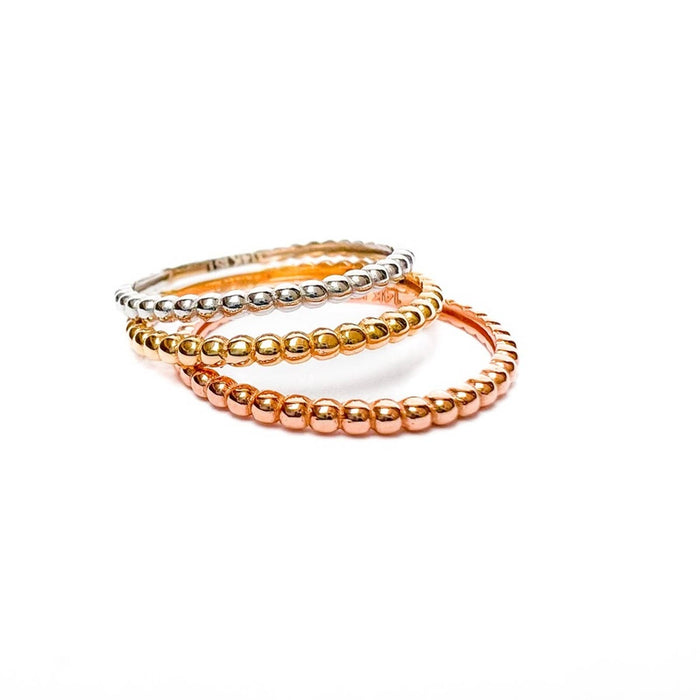 Tricolor Stackable Solid Gold Bead Ring SET in 14K Gold