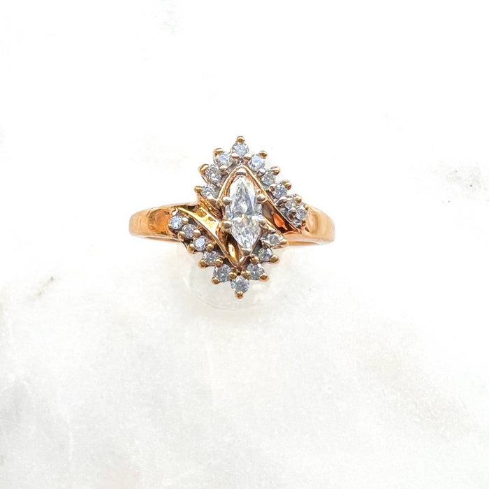 Vintage Marquise Diamond Cluster Ring 14K Yellow Gold