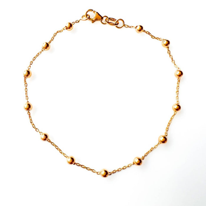 14k Yellow Gold Beaded Station Chain Bracelet