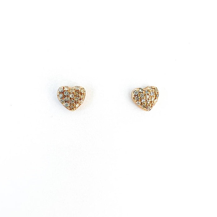 Diamond Heart Stud Earrings 14K Yellow Gold