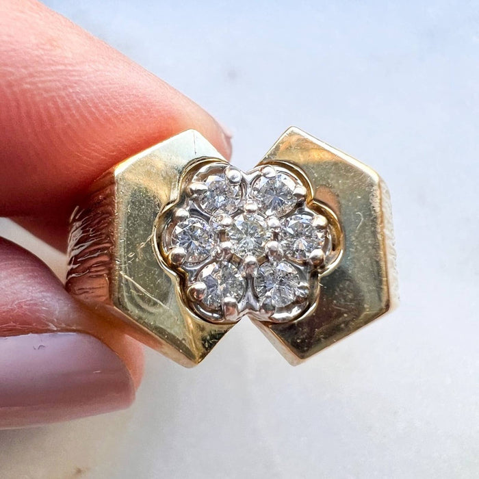 Vintage Mens 14K Diamond Cluster Ring