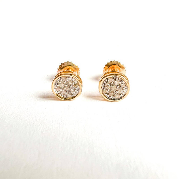 14K Yellow Gold Pavé Diamond Round Studs Earrings