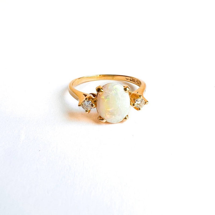 Opal and Diamond Ring in 14K Yellow Gold