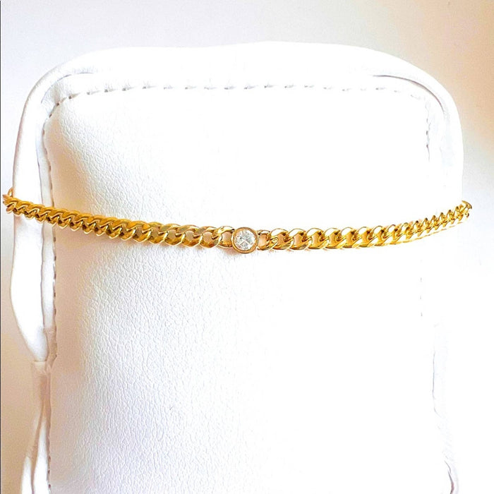 14k Yellow Gold Diamond Bezel Cuban Link Bracelet