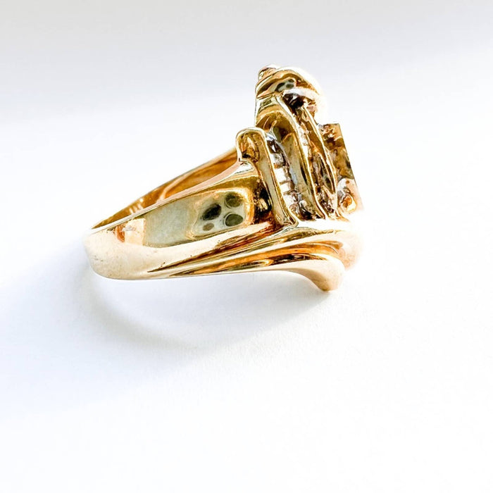 Vintage 14K Yellow Gold Marquise and Baguette Diamond Cocktail Ring