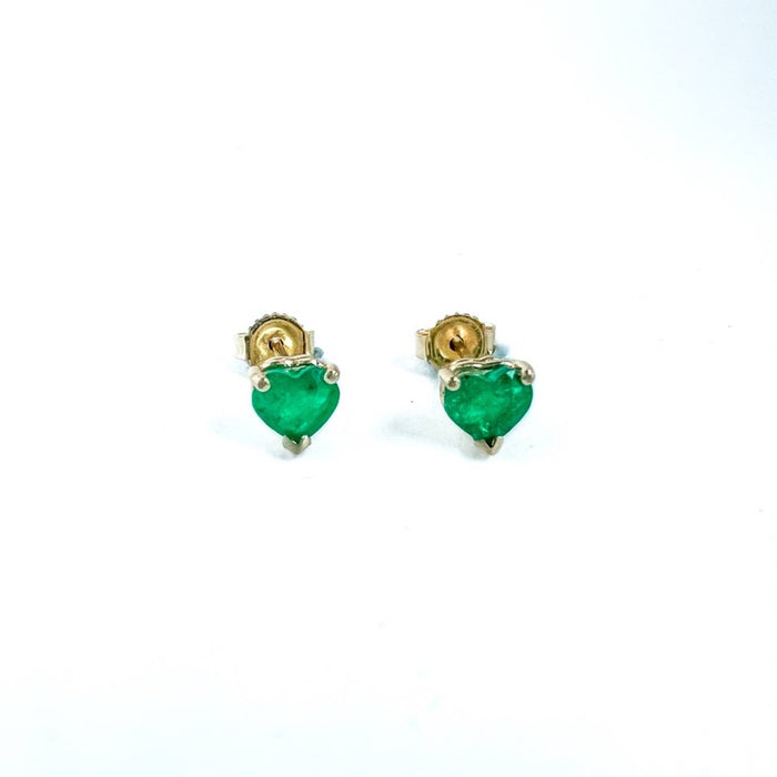 Heart-Shaped Emerald Stud Earrings 14K Yellow Gold