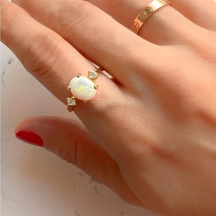 Opal and Diamond Ring in 14K Yellow Gold