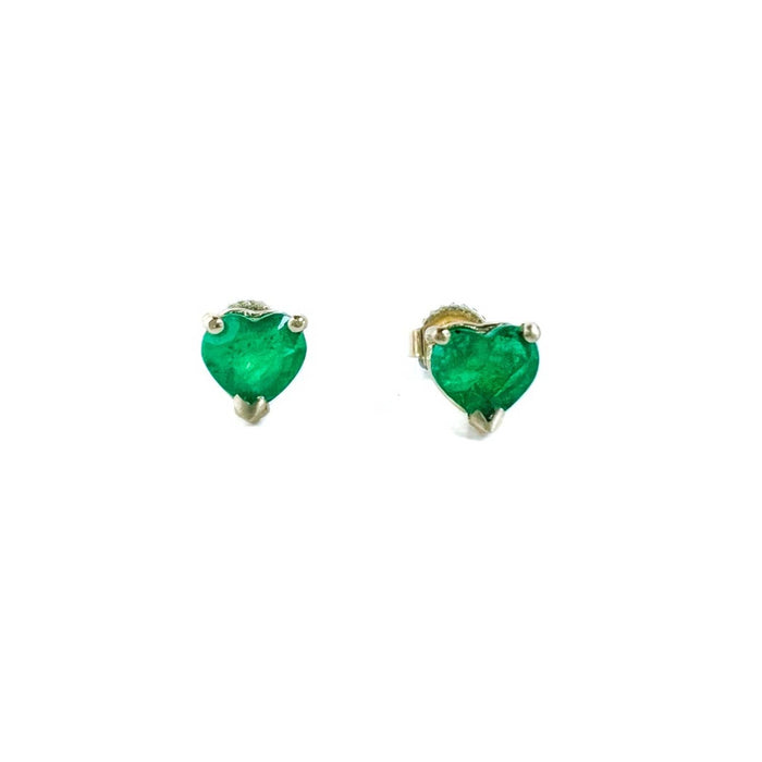 Heart-Shaped Emerald Stud Earrings 14K Yellow Gold