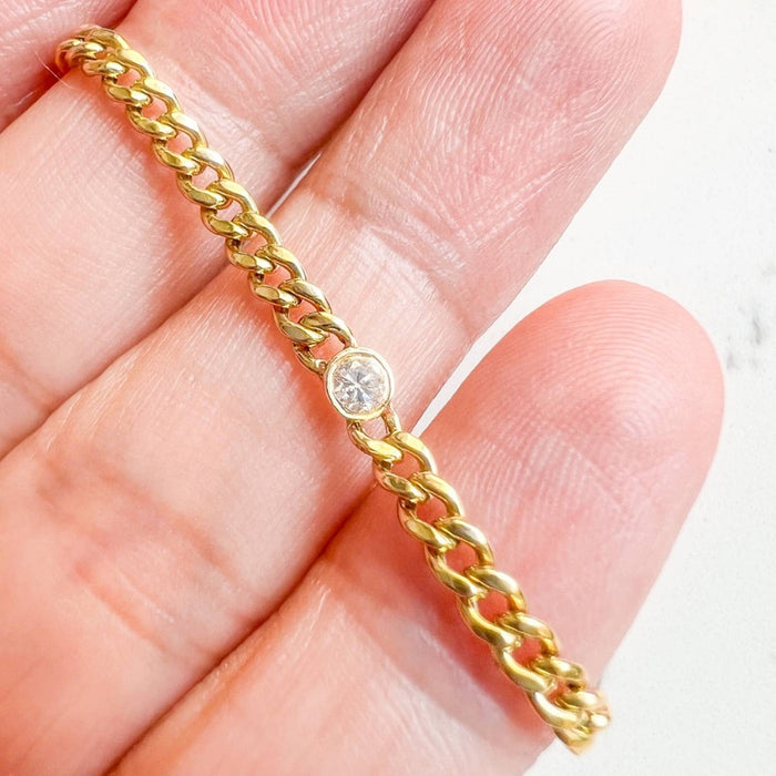 14k Yellow Gold Diamond Bezel Cuban Link Bracelet