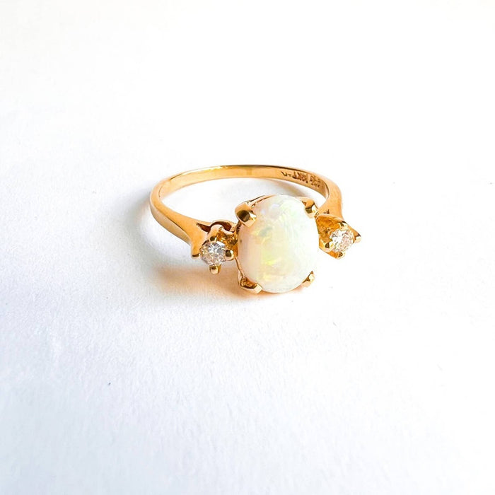 Opal and Diamond Ring in 14K Yellow Gold