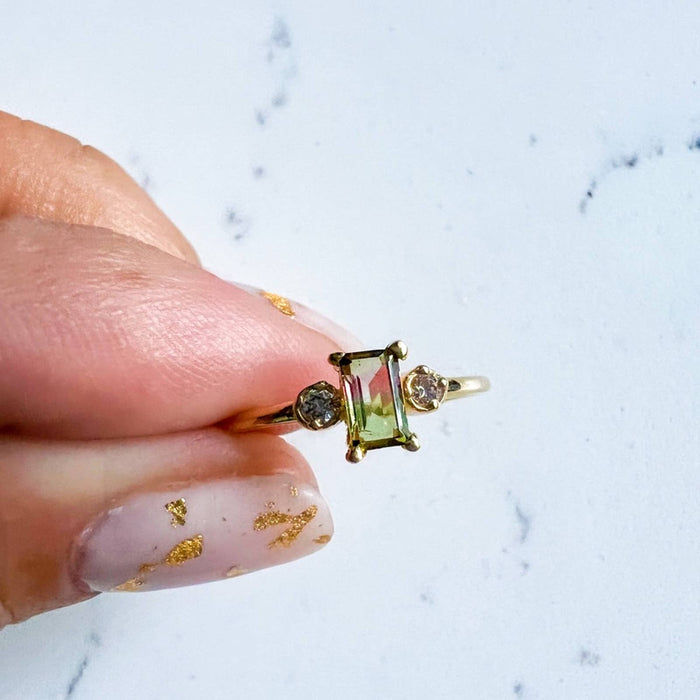 Watermelon Tourmaline and White Topaz Ring 14K Gold