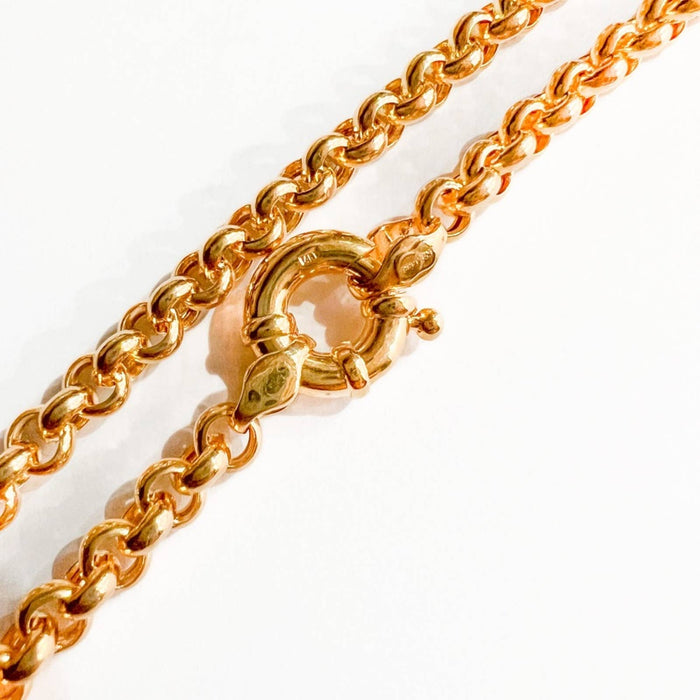 14K Solid Gold Solid Rolo Link Chain Necklace