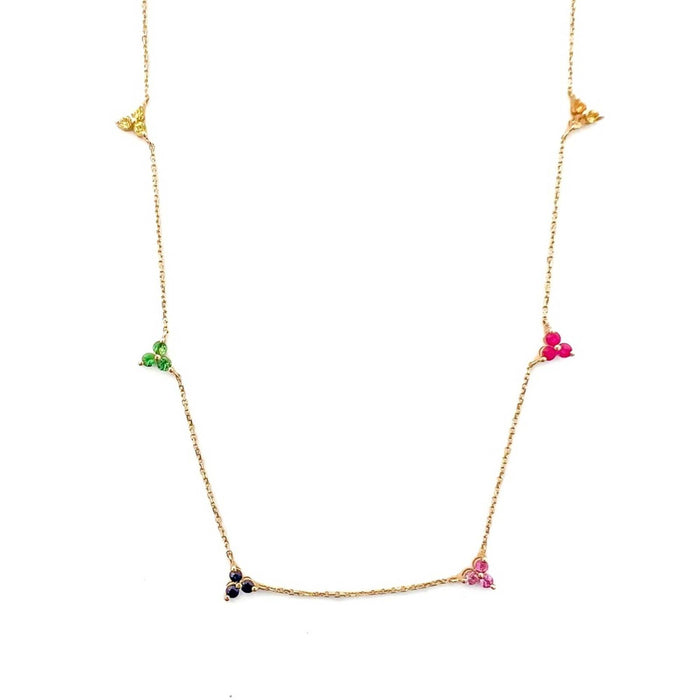 14K Yellow Gold Multi Rainbow Sapphire Station Necklace