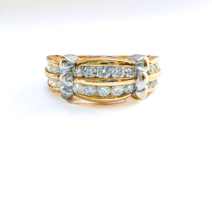 Vintage 14K Two Tone Gold 2 Row Diamond Band Ring