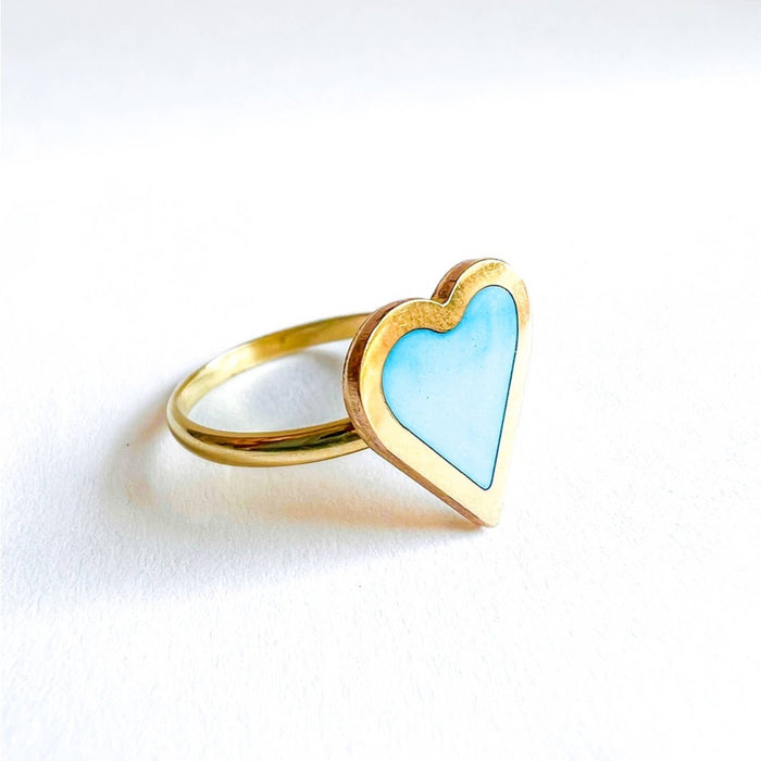 Enamel Turquoise Heart Ring 14K Yellow Gold