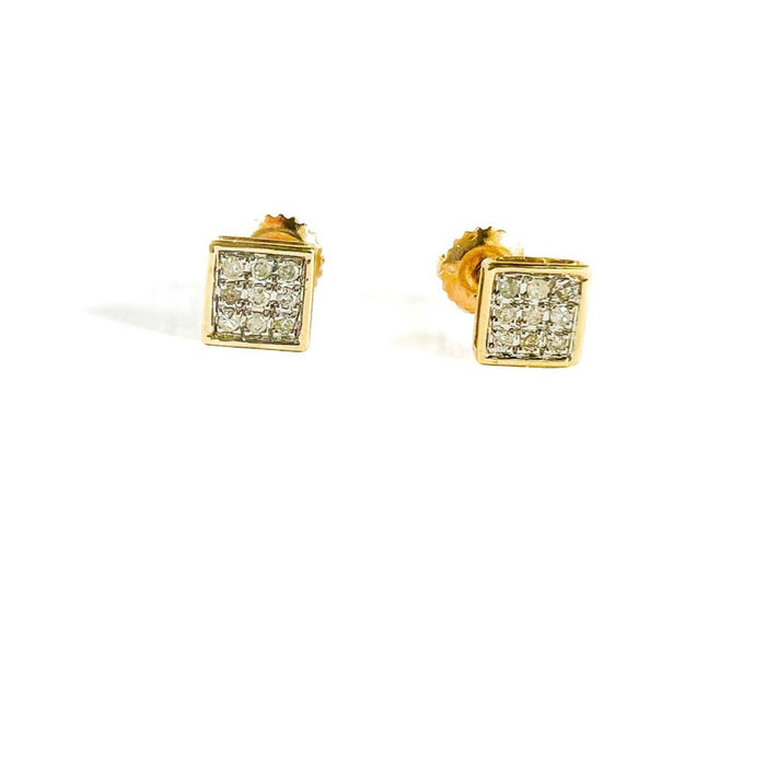 Diamond Micro-Pavé Square Stud Earrings 14K Gold